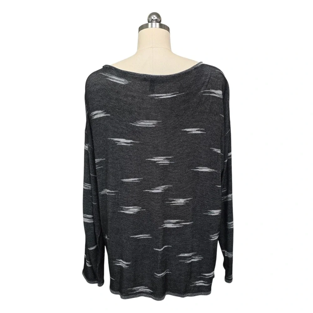 Eileen Fisher Long Sleeve Boat Neck Top Charcoal White Ikat Print Size‎ Large